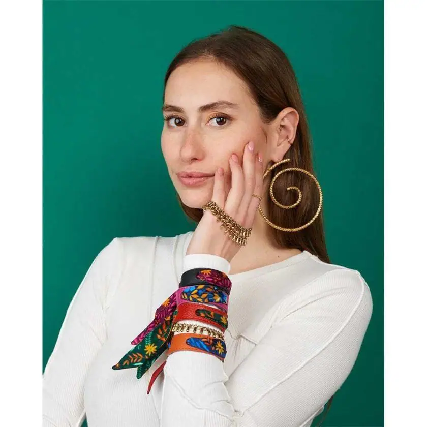 30778 Bracelet Cuir et Lien en Twill de soie imprimé Campeche Mini pois