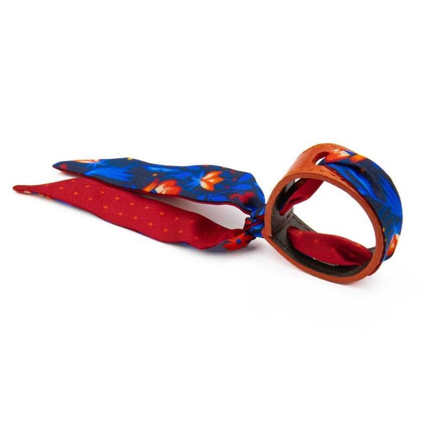 30778.01.1 Bracelet Cuir et Lien en Twill de soie imprimé Campeche Mini pois - Bleu