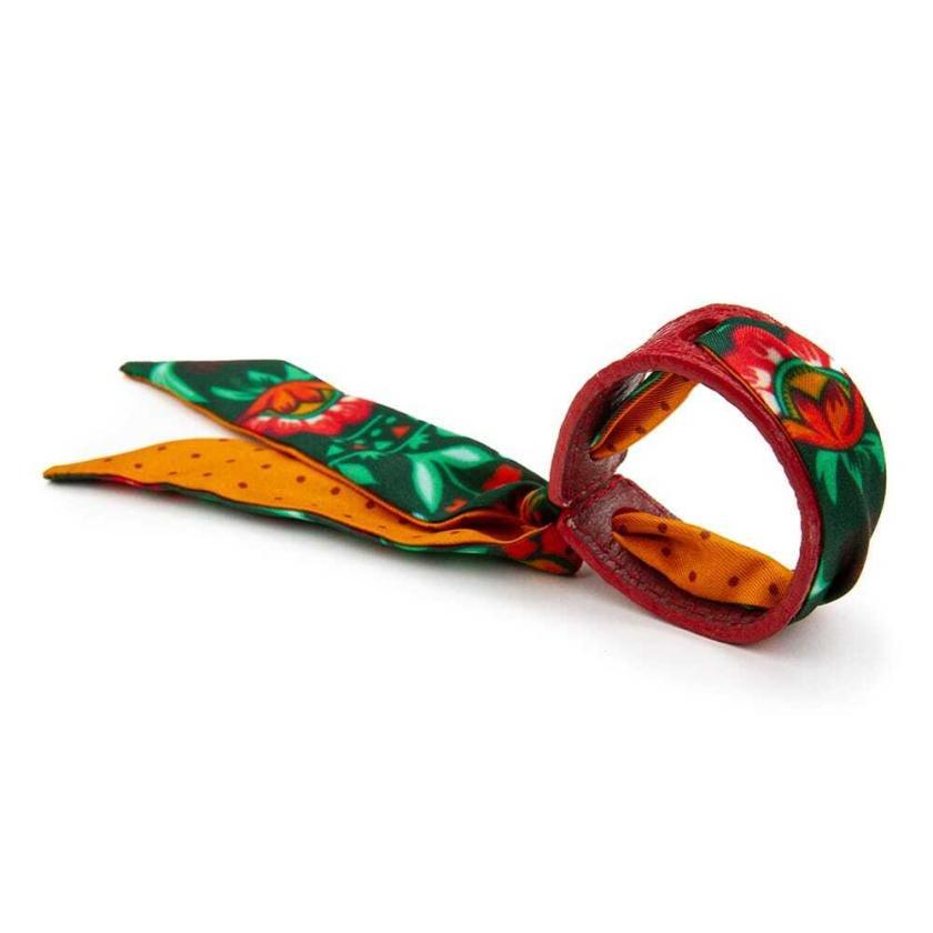 30778.01.2 Bracelet Cuir et Lien en Twill de soie imprimé Campeche Mini pois - Vert