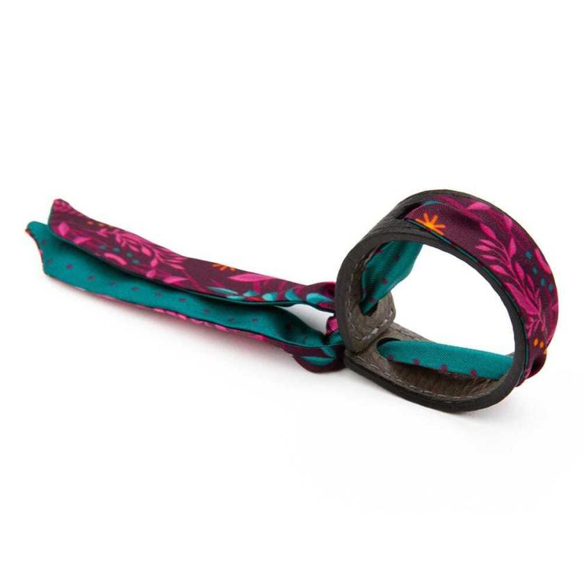30778.01.3 Bracelet Cuir et Lien en Twill de soie imprimé Campeche Mini pois - Rose