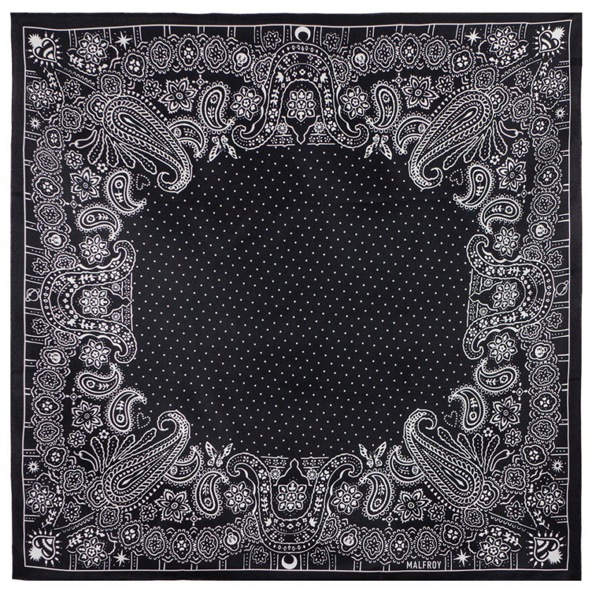 Carré de soie 67, twill de soie imprimé Bandana - Noir