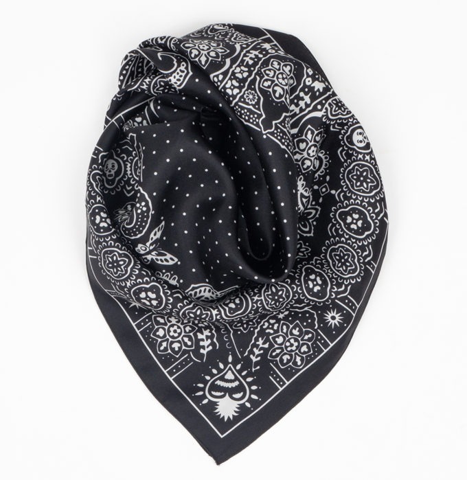 Carré de soie 67, twill de soie imprimé Bandana - Noir