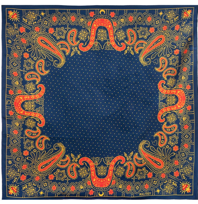 Carré de soie 67, twill de soie imprimé Bandana - Marine