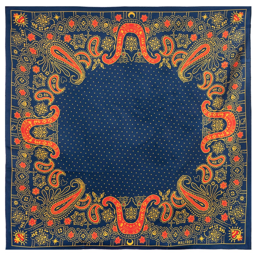 Carré de soie 67, twill de soie imprimé Bandana - Marine