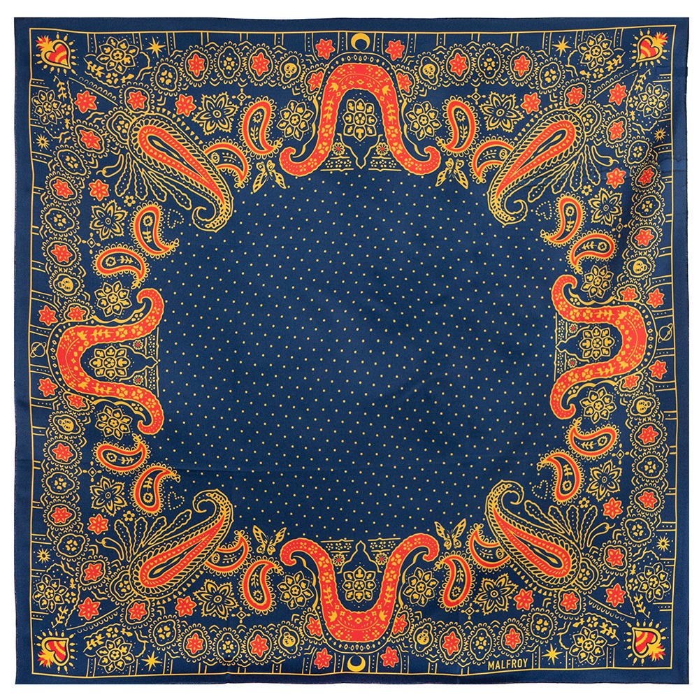 Carré de soie 67, twill de soie imprimé Bandana - Marine