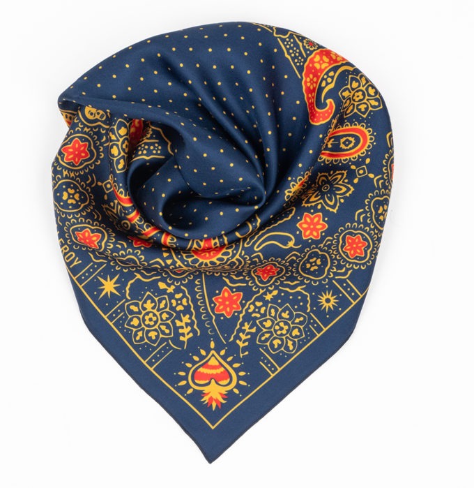 Carré de soie 67, twill de soie imprimé Bandana - Marine