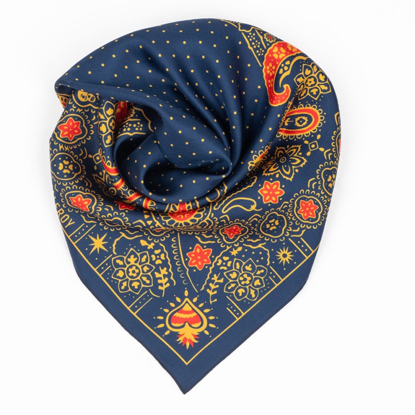 Carré de soie 67, twill de soie imprimé Bandana - Marine