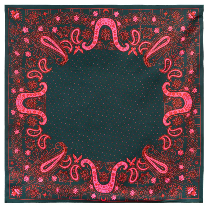 Carré de soie 67, twill de soie imprimé Bandana - Vert