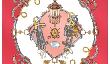Carré de soie 90, twill de soie imprimé Brides et Fronteaux – Rouge