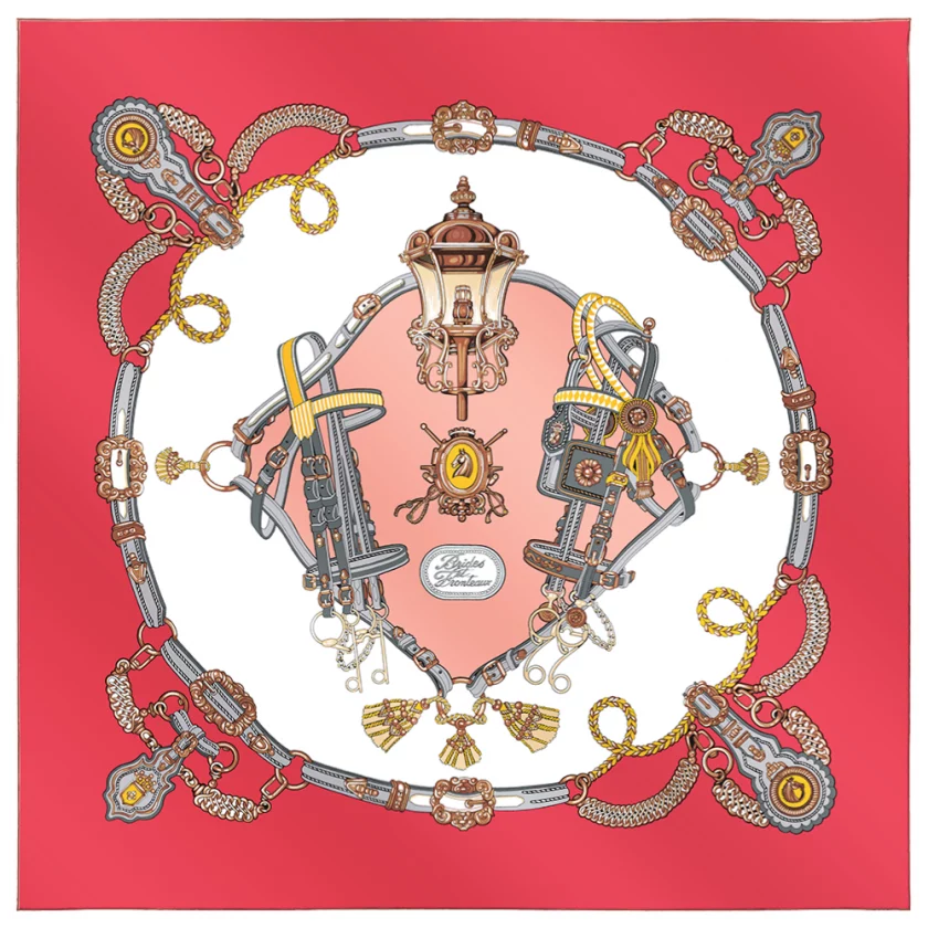 Carré de soie 90, twill de soie imprimé Brides et Fronteaux - Rouge
