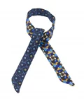 lien en soie imprimé Rosaces Monogramme - Bleu Marine