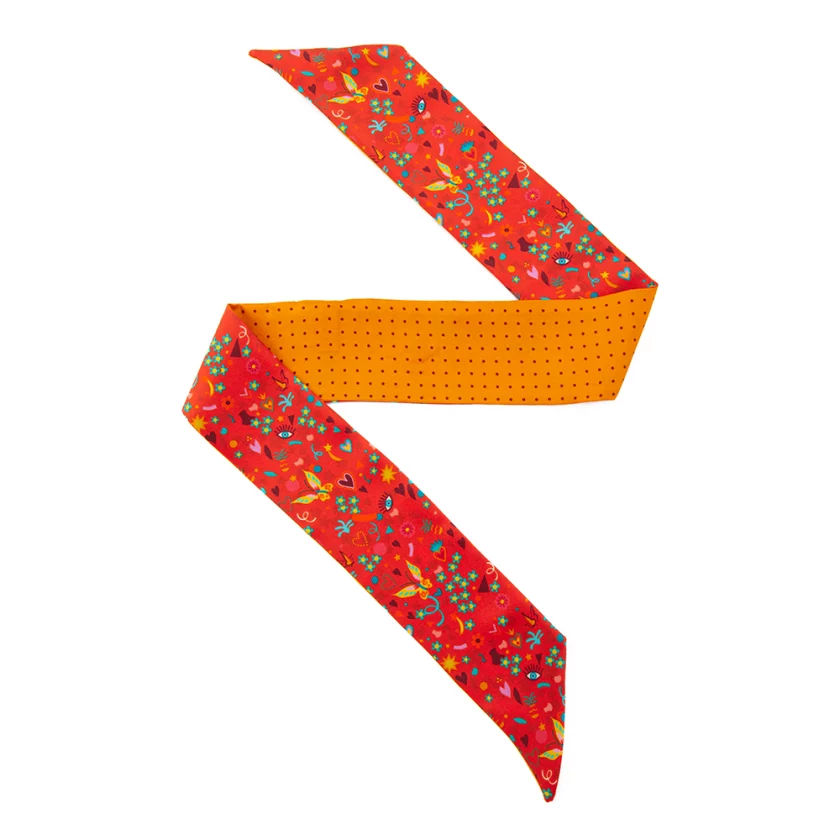 Bandeau de soie 6x86, twill de soie imprimé Viva Mini Pois COL 1 ORANGE JAUNE