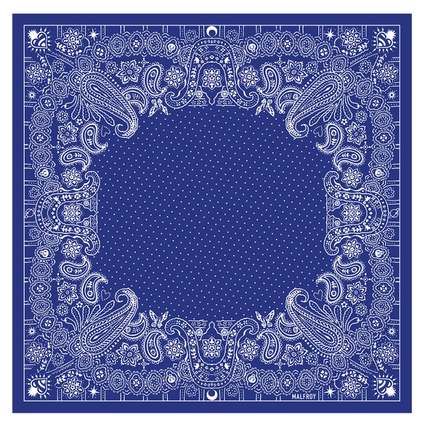 Carré en coton et soie 67 imprimé Bandana - Bleu