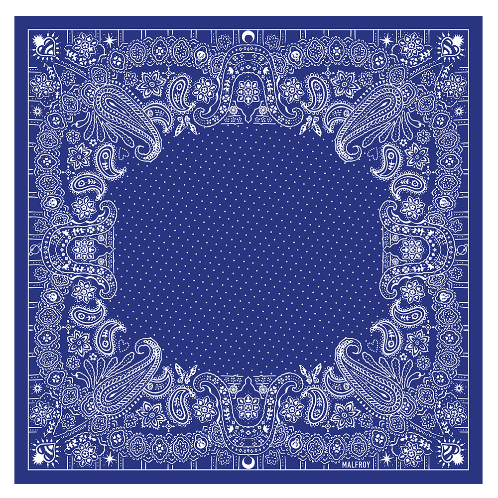Carré en coton et soie 67 imprimé Bandana - Bleu