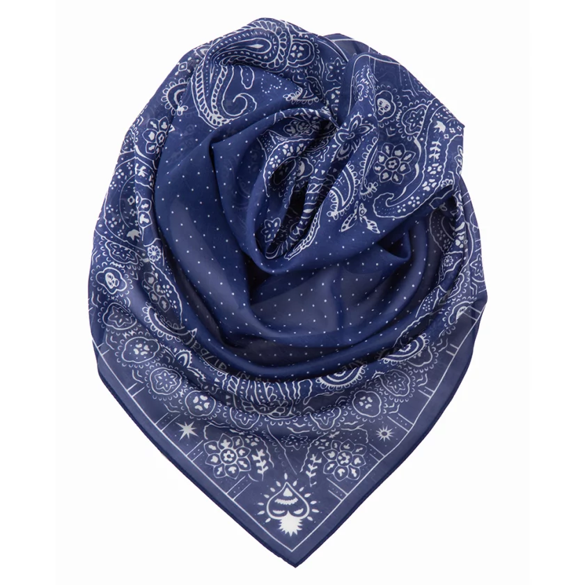 Carré en coton et soie 67 imprimé Bandana - Bleu