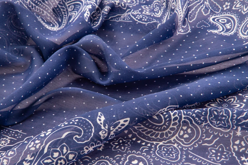 Carré en coton et soie 67 imprimé Bandana - Bleu