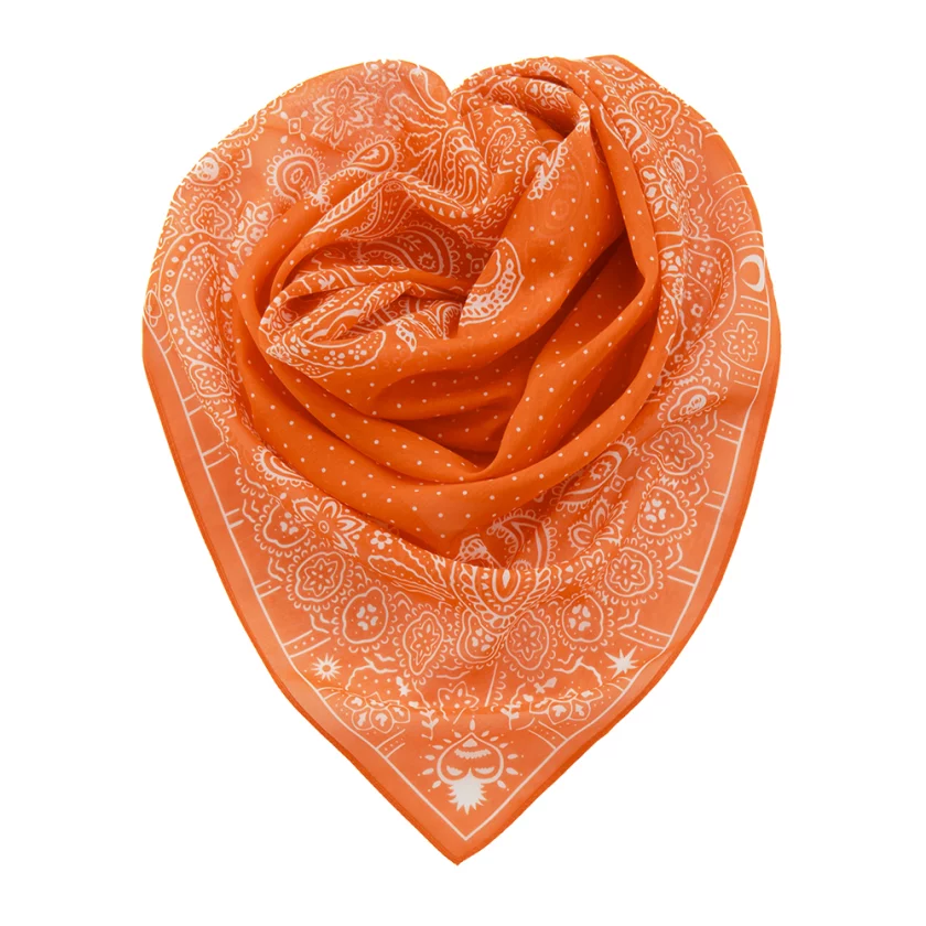 Carré en coton et soie 67 imprimé Bandana - Orange