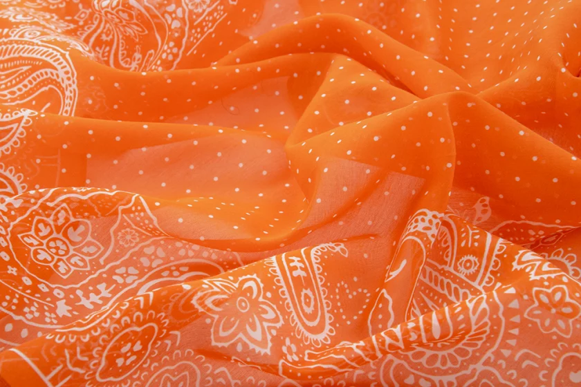 Carré en coton et soie 67 imprimé Bandana - Orange