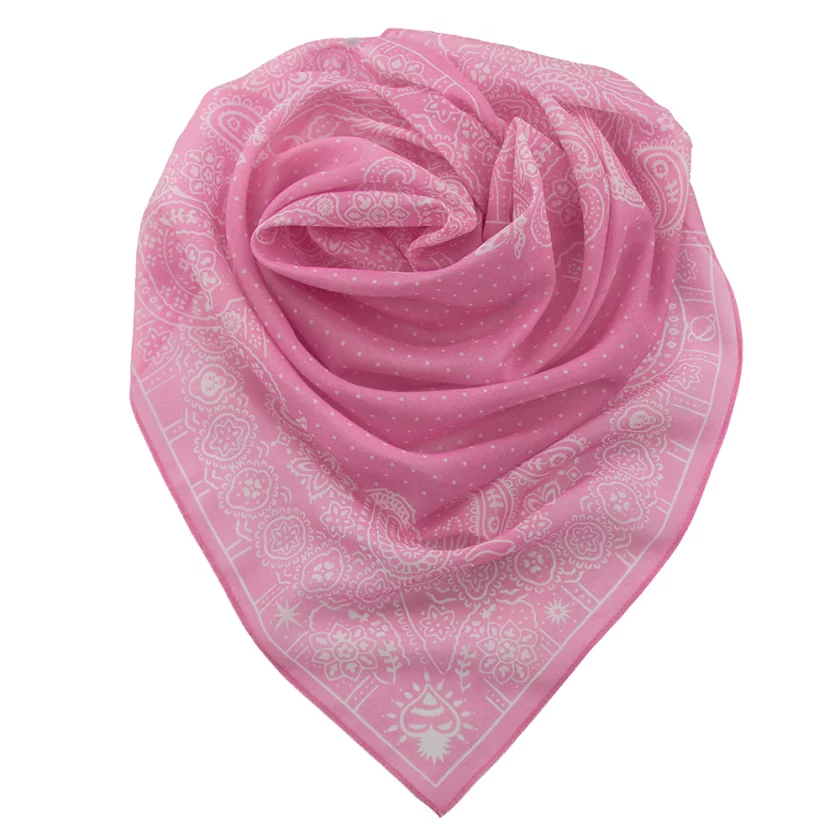 Carré en coton et soie 67 imprimé Bandana - Rose