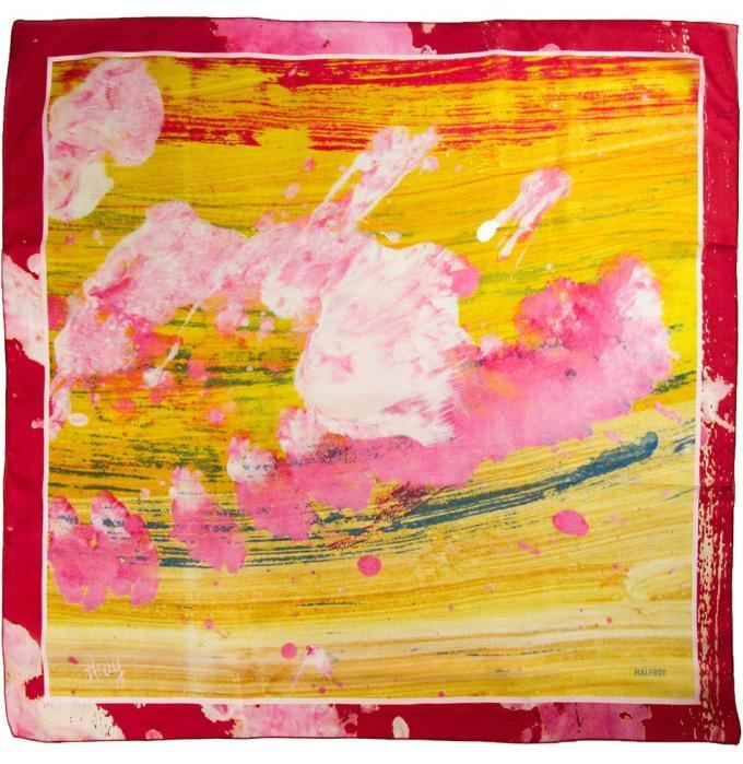 Carré de soie 67, pongé de soie imprimé Irisé de l'Artiste Thuy col 1 Rouge