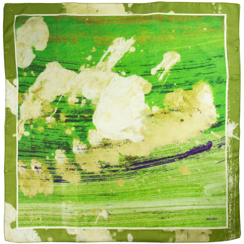 Carré de soie 67, pongé de soie imprimé Irisé de l'Artiste Thuy col 3 Vert