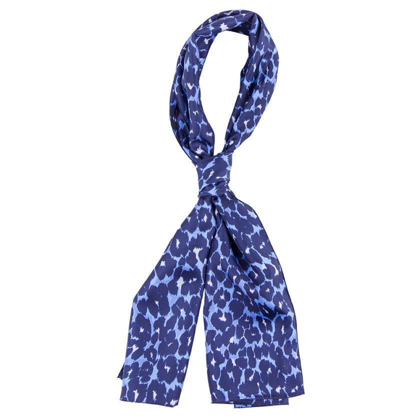 Echarpe en soie 33x140, twill de soie imprimé Léopard - Bleu