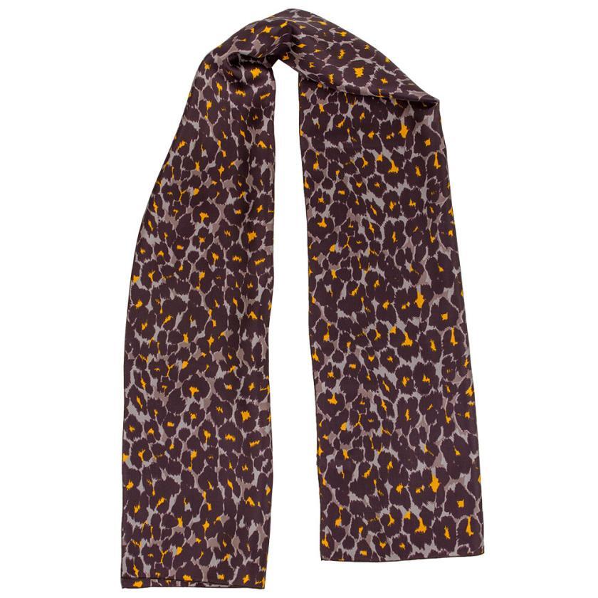 Echarpe en soie 33x140, twill de soie imprimé Léopard - Marron