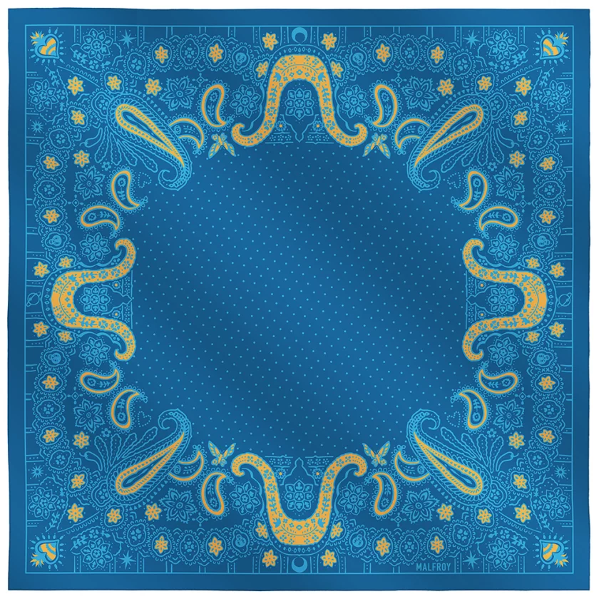 Carré de soie 67, twill de soie imprimé Bandana - bleu