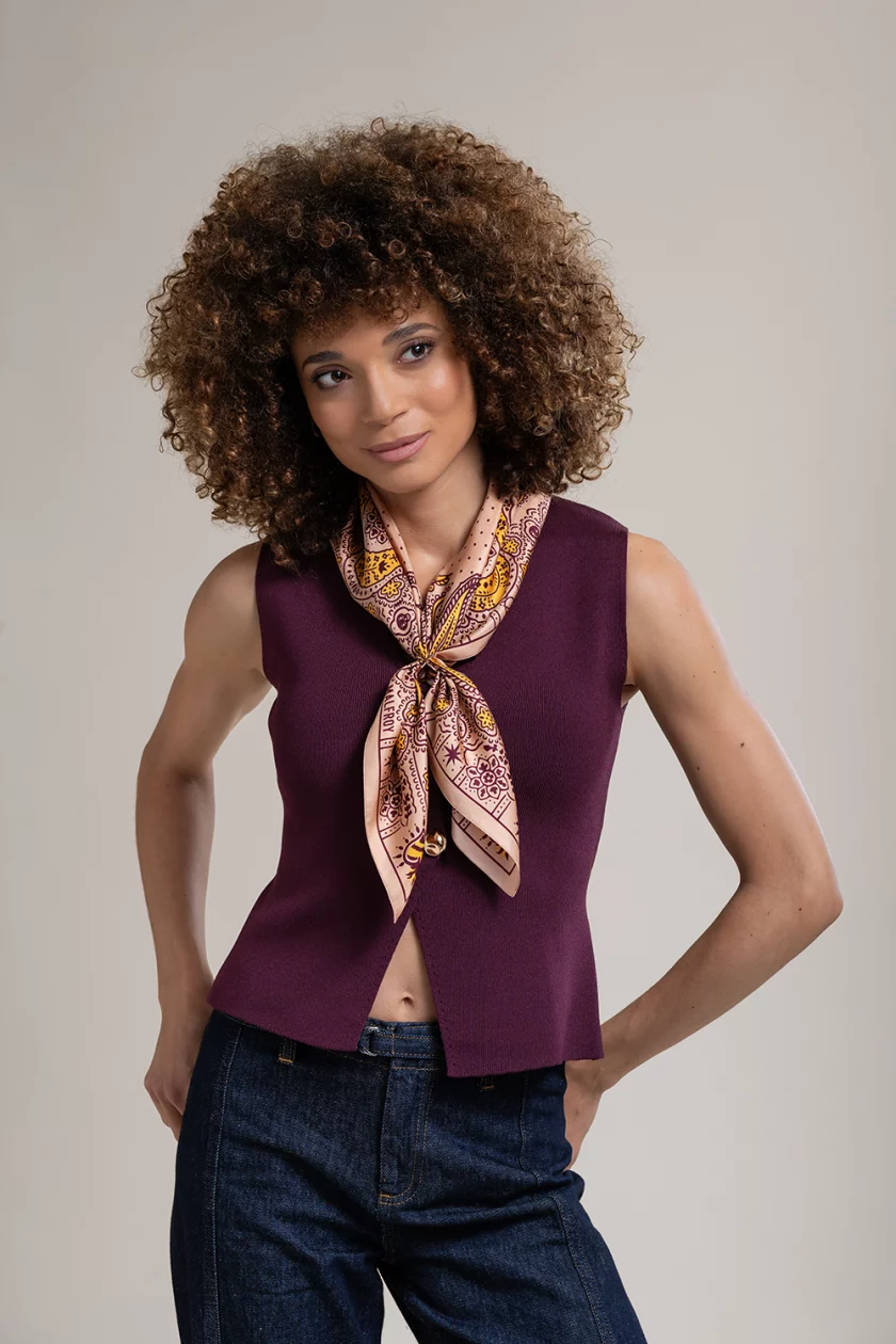Carré de soie 67, twill de soie imprimé Bandana - mocha