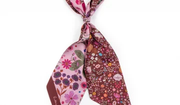 Bandeau de soie 13×140, twill de soie imprimé Fleuri de l’artiste Victoria Ball – Bordeaux