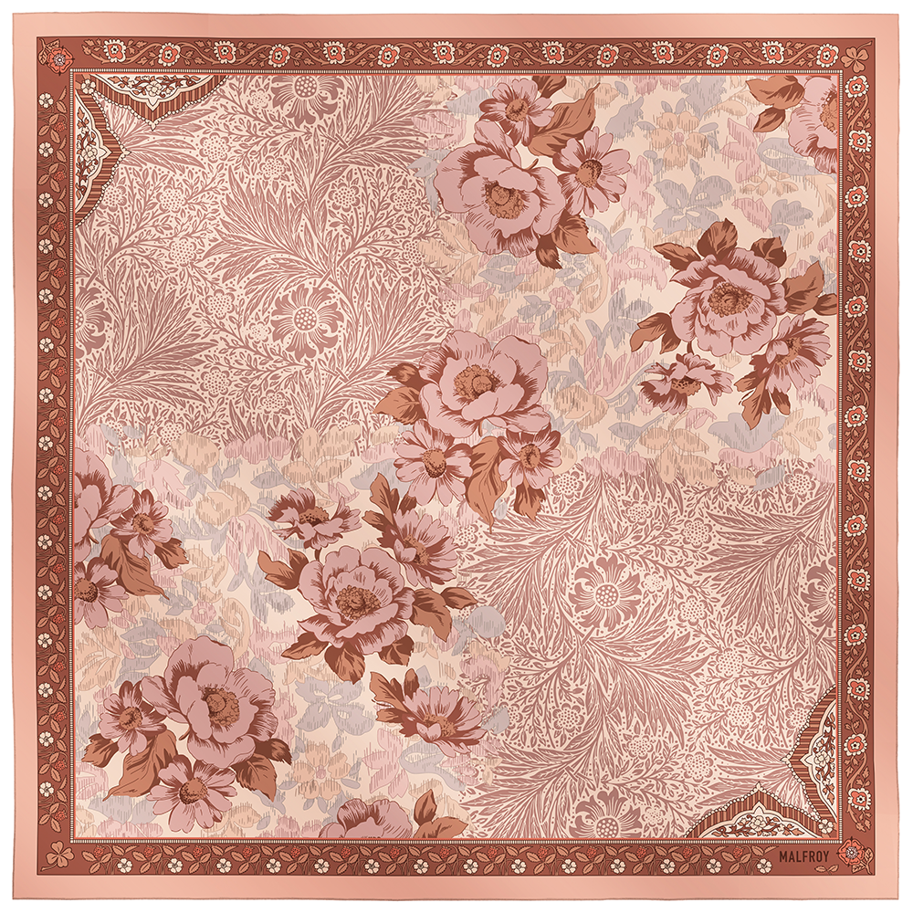 Carré de soie 67, twill de soie imprimé William - Beige