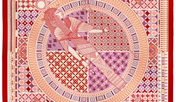 Carré de soie 67, Twill de soie imprimé Cléopatre- Rouge