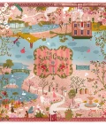 Carré de soie 90, twill de soie imprimé Secret garden - rouge beige
