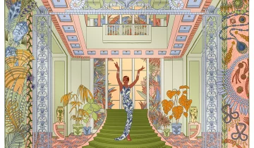 Carré de soie 90, twill de soie imprimé Joséphine Baker – Vert