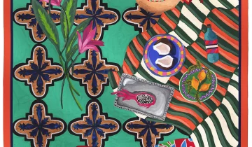 Carré en coton et soie 67 imprimé Coconut de l’artiste Caroline Romain Desfossés – Orange