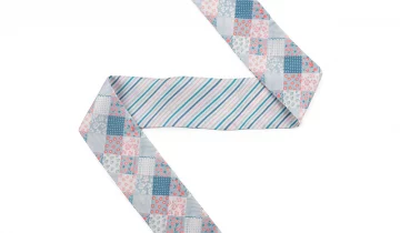 Bandeau de soie 6×86, twill de soie imprimé Patchwork Rayures – Bleu