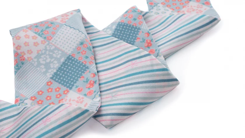 Bandeau de soie 6x86, twill de soie imprimé Patchwork - Bleu rose