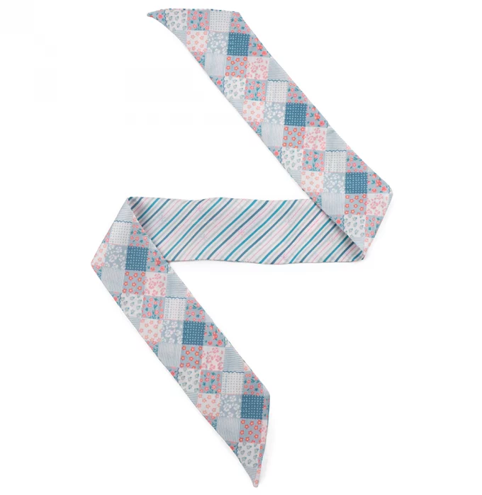 Bandeau de soie 6x86, twill de soie imprimé Patchwork - Bleu rose