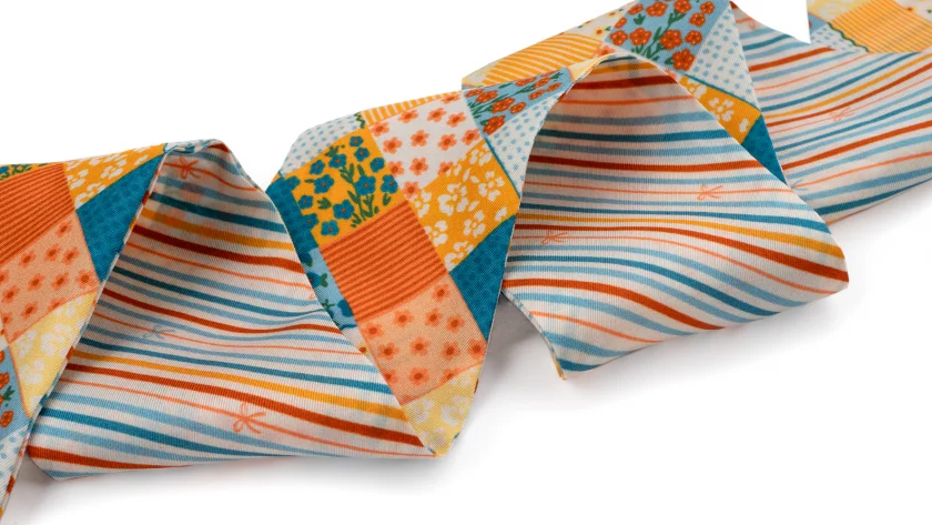 Bandeau de soie 6x86, twill de soie imprimé Patchwork - Orange bleu