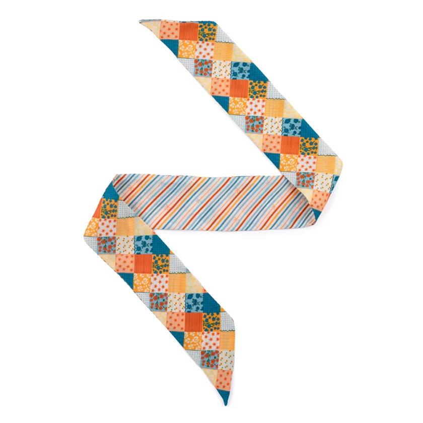 Bandeau de soie 6x86, twill de soie imprimé Patchwork - Orange bleu