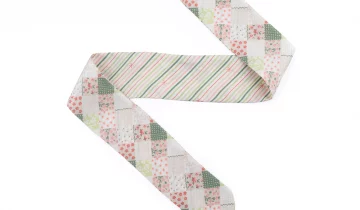 Bandeau de soie 6×86, twill de soie imprimé Patchwork Rayures – Vert