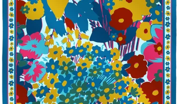 Carré de soie 67, Twill de soie imprimé Jardin Fleuri – Bleu