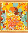Carré de soie 67, twill de soie imprimé Jardin fleuri -orange
