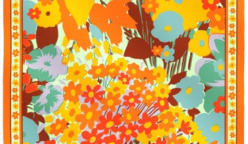 Carré de soie 67, Twill de soie imprimé Jardin Fleuri – Orange