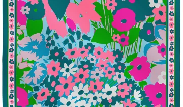 Carré de soie 67, Twill de soie imprimé Jardin Fleuri – Vert