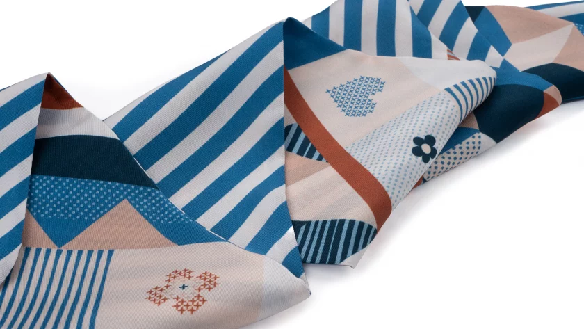 Bandeau de soie 13x140, twill de soie imprimé Quilt - Bleu beige