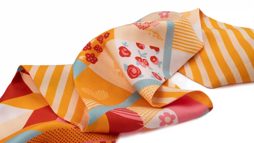 Bandeau de soie 13x140, twill de soie imprimé Quilt - Jaune rose
