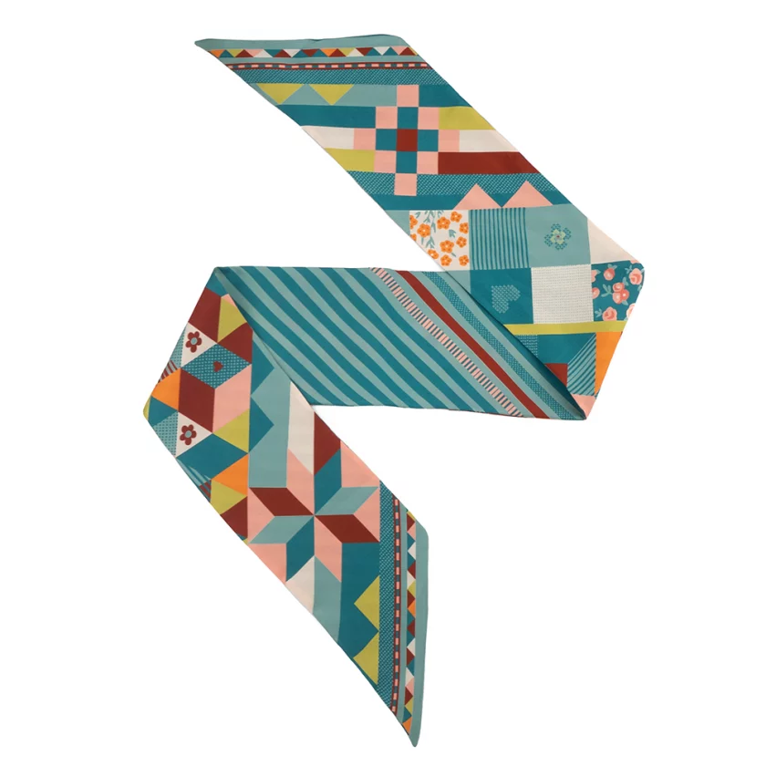 Bandeau de soie 13x140, twill de soie imprimé Quilt - Turquoise
