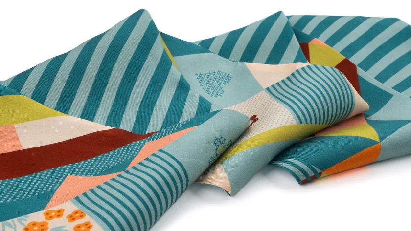 Bandeau de soie 13x140, twill de soie imprimé Quilt - Turquoise