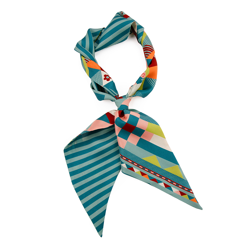 Bandeau de soie 13x140, twill de soie imprimé Quilt - Turquoise